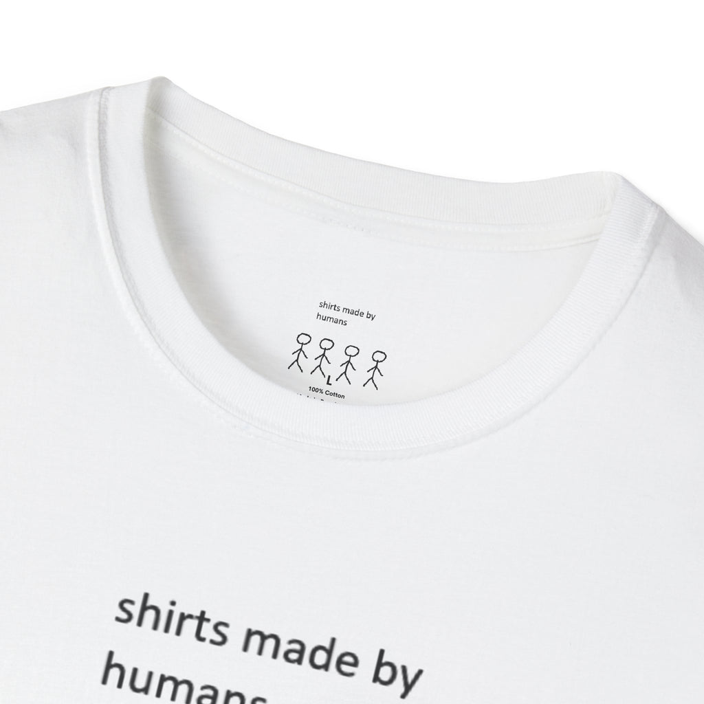 AI Humour T-Shirt — "shirts made by humans / your ai slop bores me"