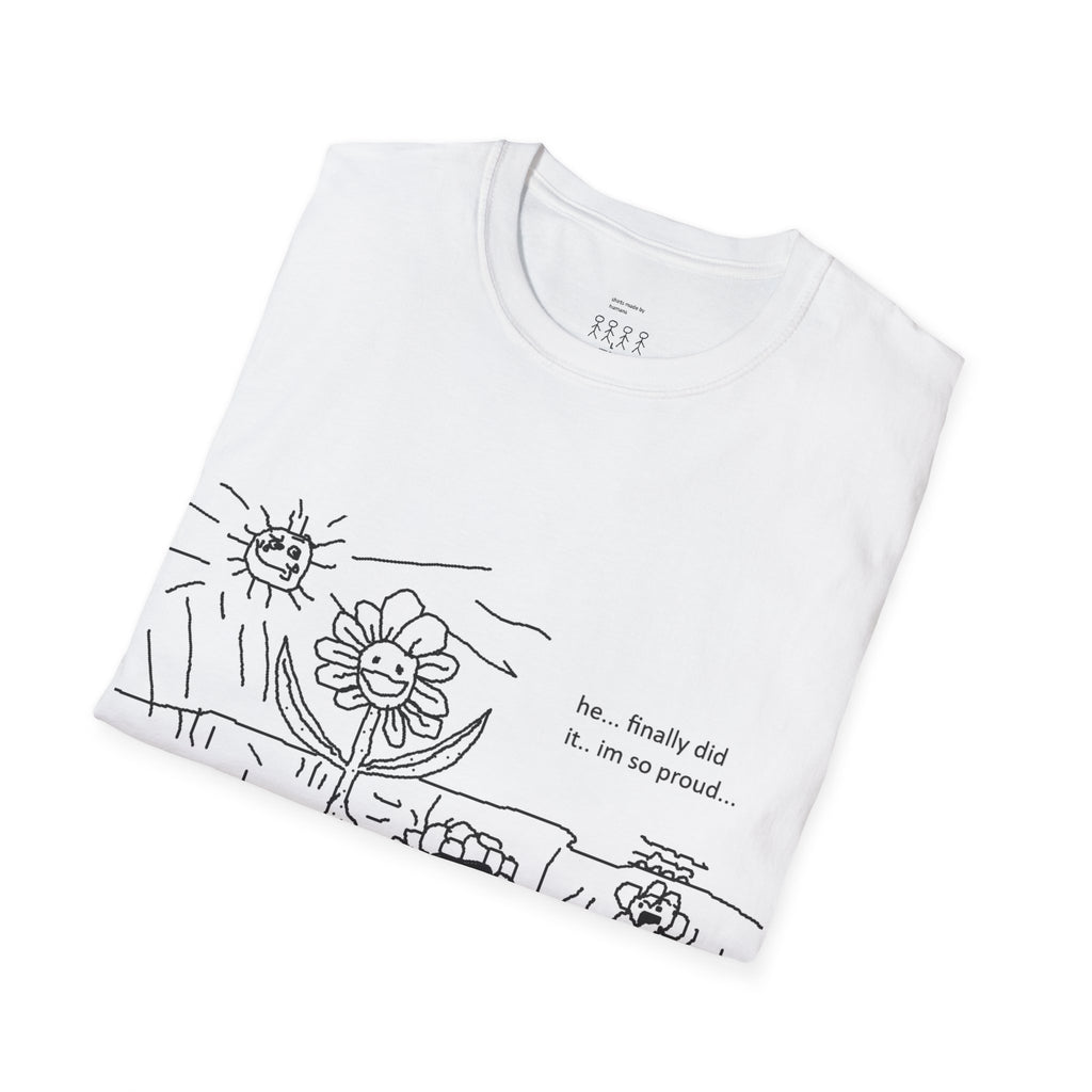 Flower Comic T‑Shirt — “he... finally did it. im so proud...” Cute Dark Humor Graphic Tee